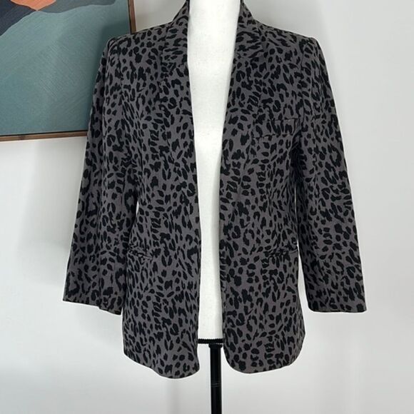 Joie Linen Animal Print Blazer Sz 10, Gray and Black - Picture 1 of 9
